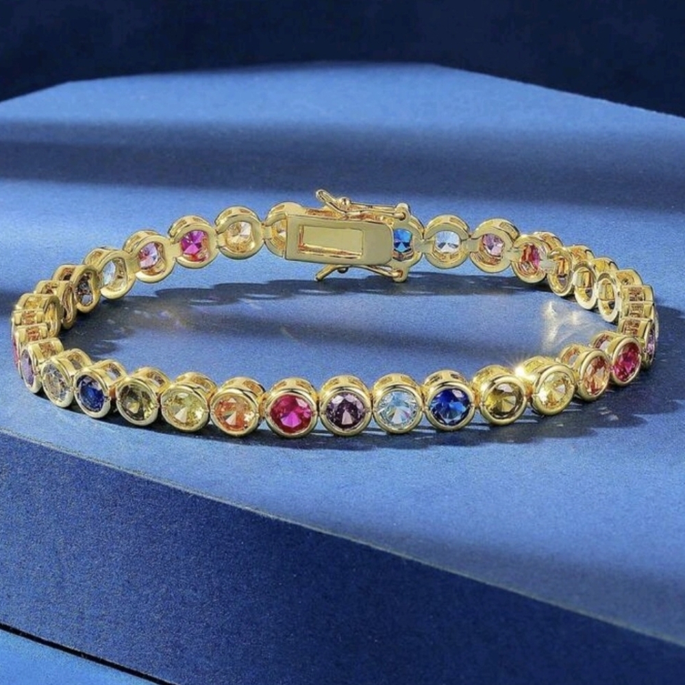 🎊🎊NEW🎊🎊 PRETTY!! 4mm 7" Long Multi-Color CZ Bracelet In GoLD Plating